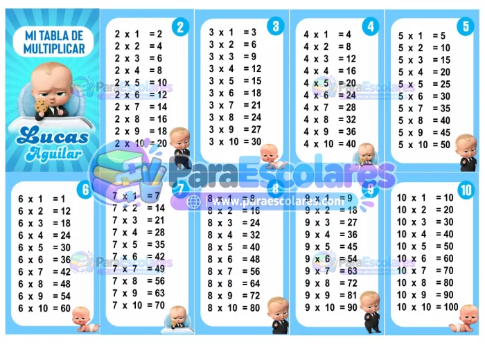 Jefe The Boss Baby Tabla de Multiplicar